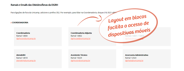 Layout em blocos facilita o acesso de dispositivos móveis